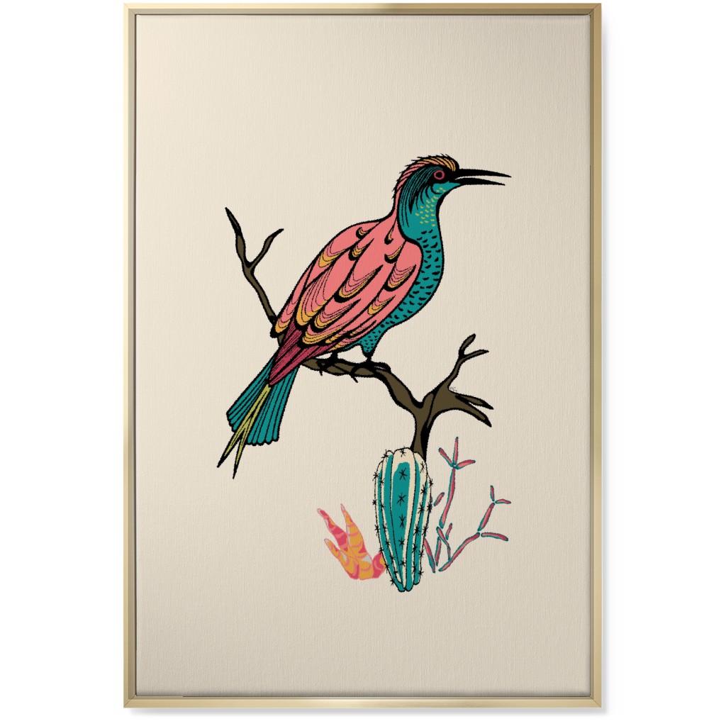 Bird on Branch - Multi Wall Art, Gold, Single piece, Canvas, 24x36, Beige