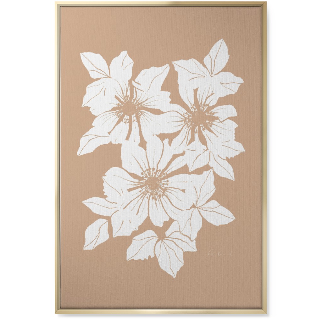 Botanical Big Anemones Wall Art, Gold, Single piece, Canvas, 24x36, Beige