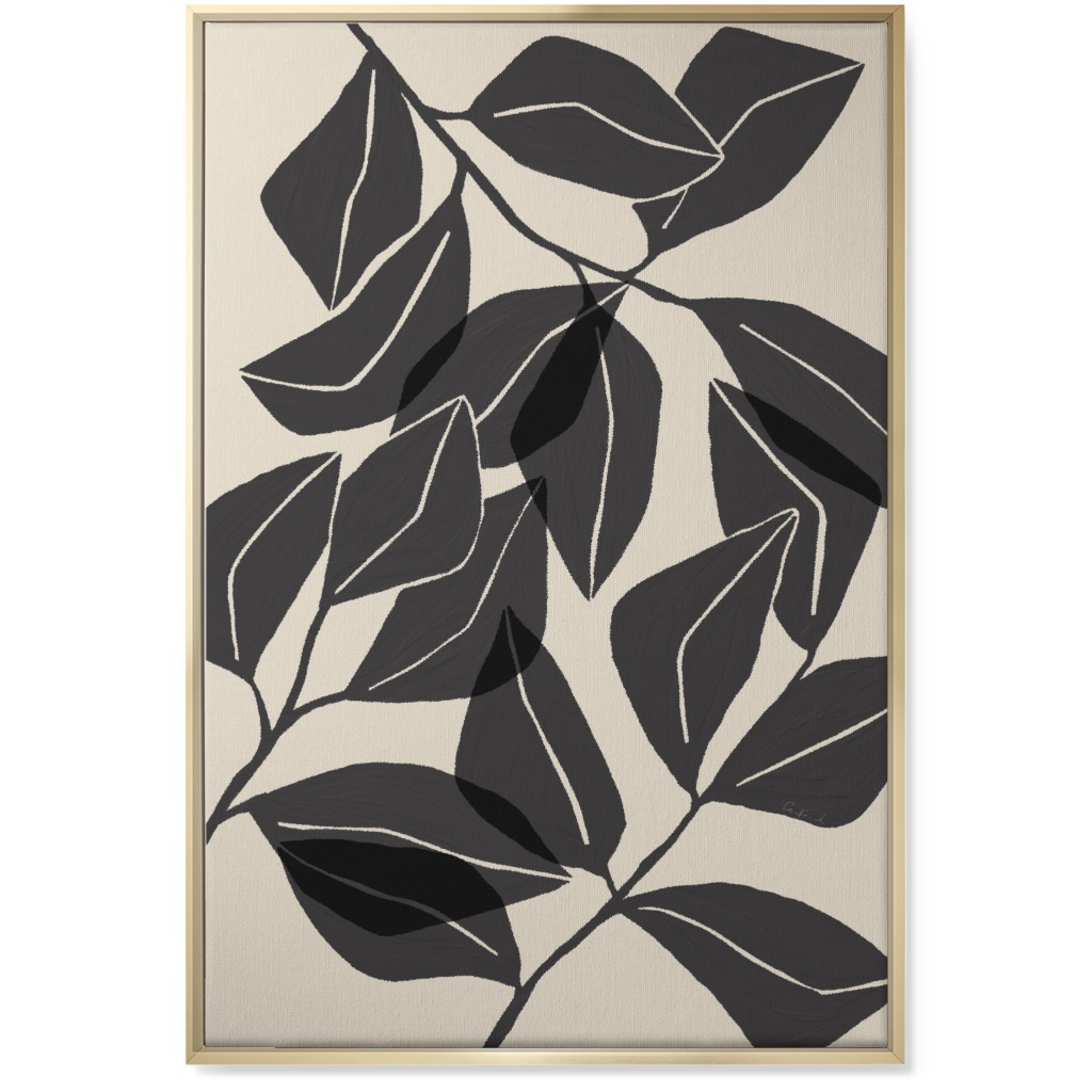 Botanical Ficus Leaves Wall Art, Gold, Single piece, Canvas, 24x36, Gray, Gray