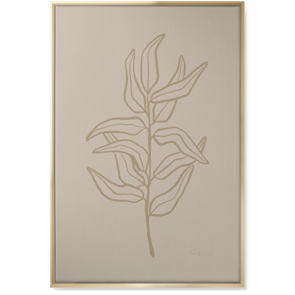 Botanical Eucalyptus Branch Wall Art, Gold, Single piece, Canvas, 24x36, Beige