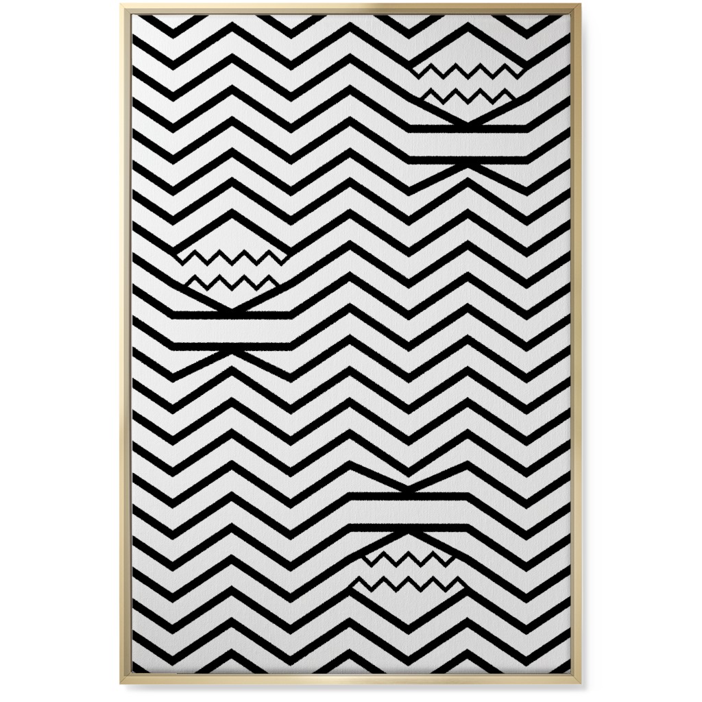 Wavy Lines - Black and White Wall Art, Gold, Single piece, Canvas, 24x36, Black