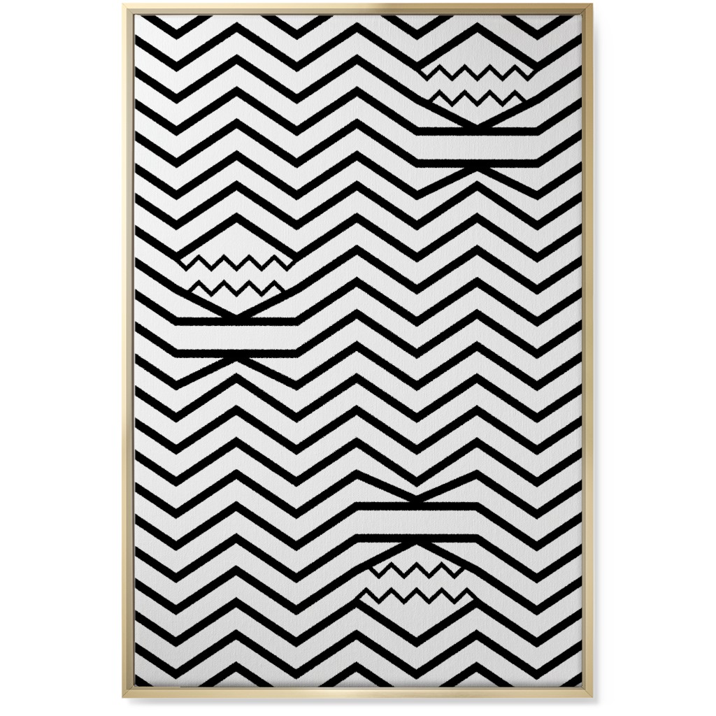 Wavy Lines - Black and White Wall Art, Gold, Single piece, Canvas, 24x36, Black, Black