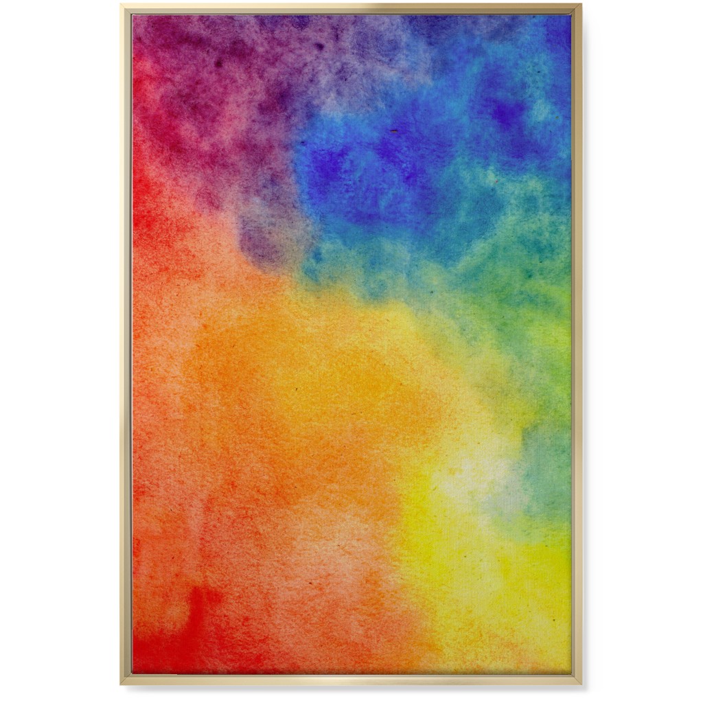 Watercolor Rainbow Abstract - Multi Wall Art, Gold, Single piece, Canvas, 24x36, Multicolor