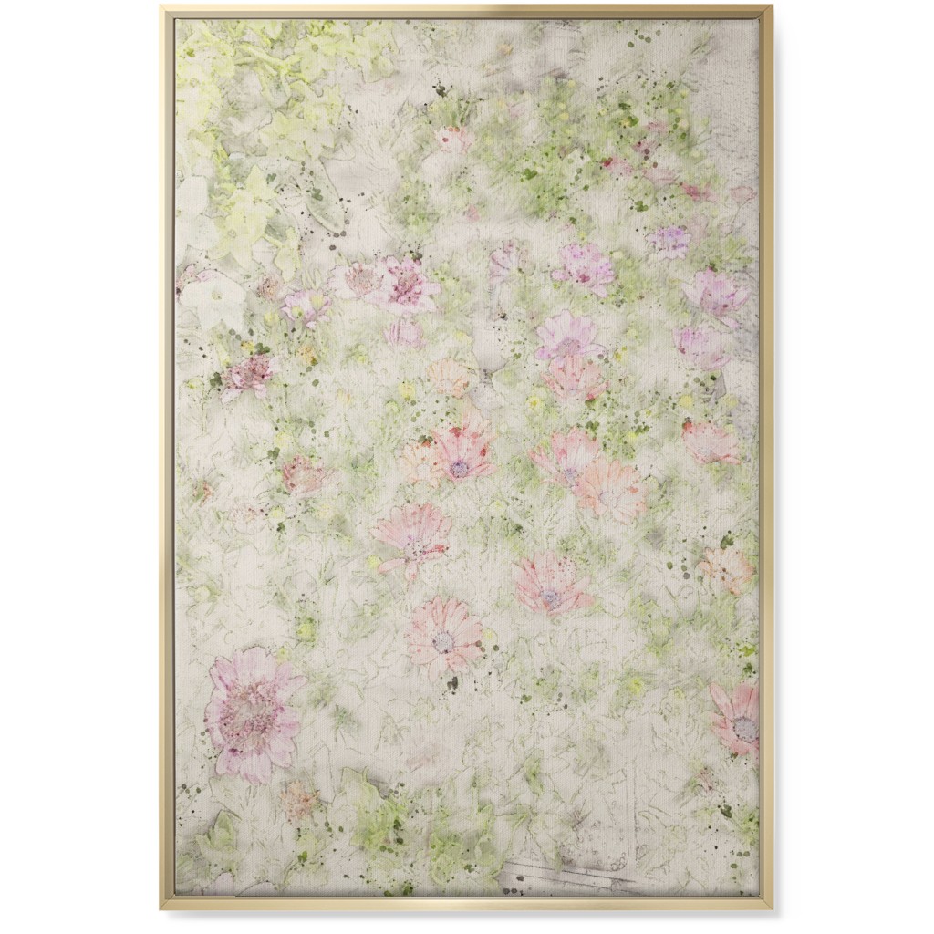 Watercolor Floral - Beige and Pink Wall Art, Gold, Single piece, Canvas, 24x36, Beige