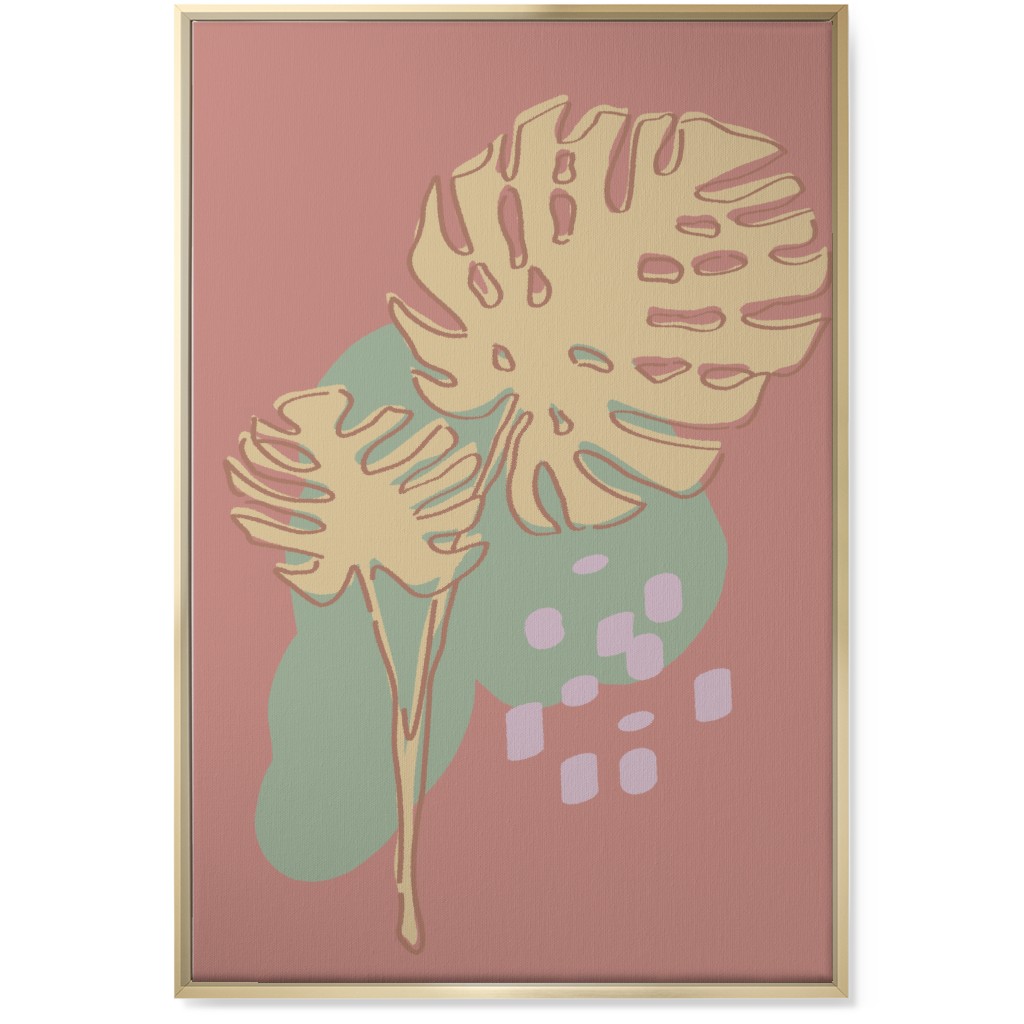 Modern Monstera Leaf - Pink Wall Art, Gold, Single piece, Canvas, 24x36, Brown