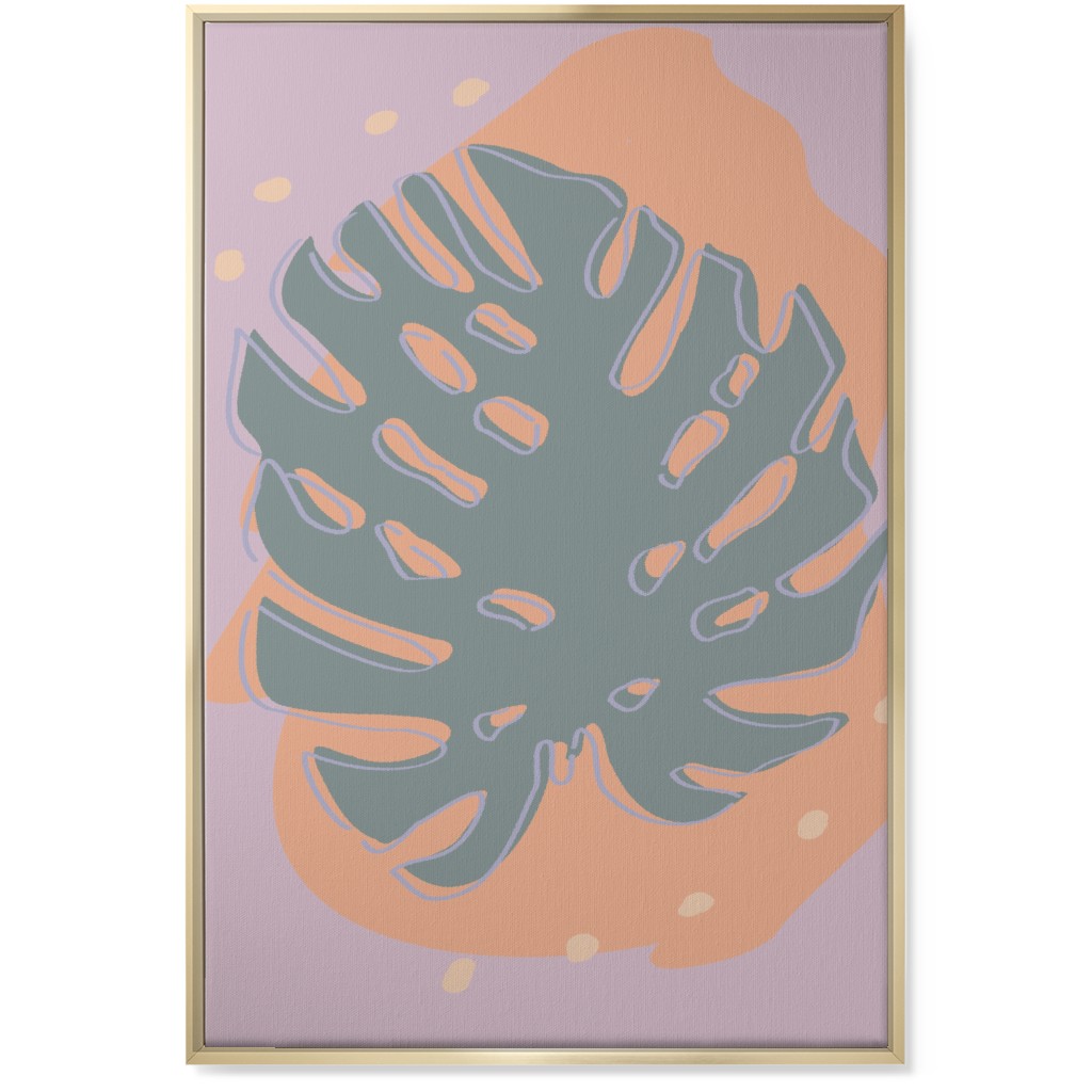 Modern Monstera Leaf - Green and Purple Wall Art, Gold, Single piece, Canvas, 24x36, Green, Classic Green