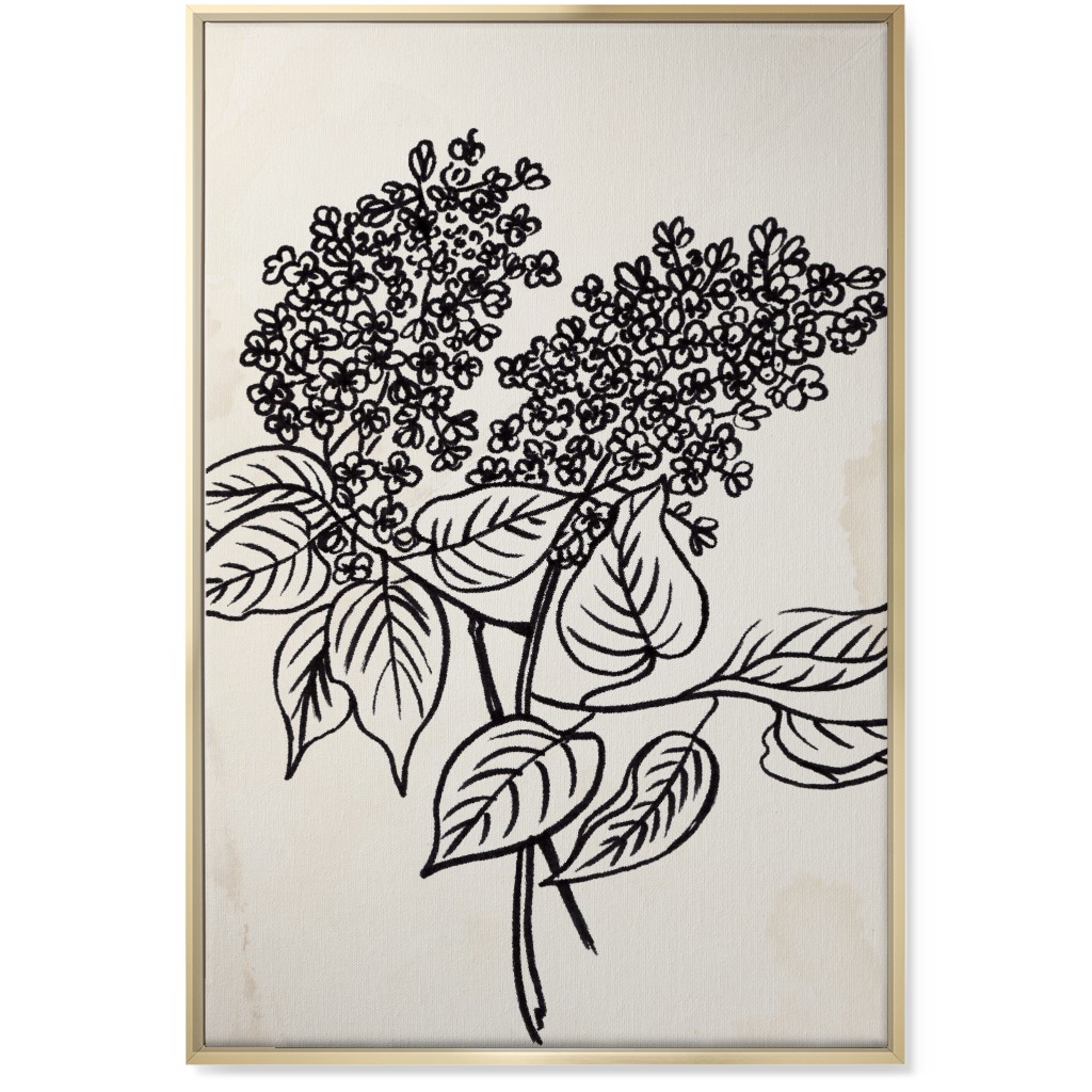 Vintage Lilac Sketch - Beige and Black Wall Art, Gold, Single piece, Canvas, 24x36, Beige