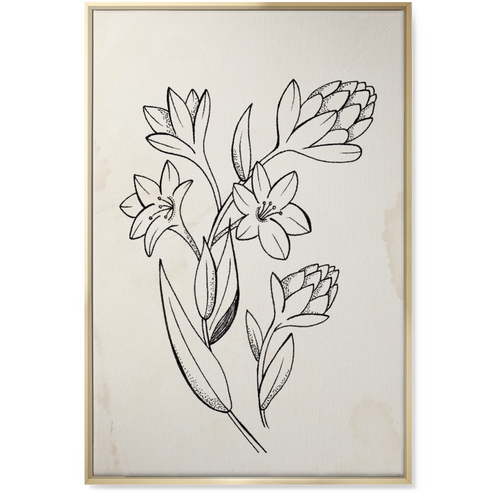 Vintage Tuberose Sketch - Beige and Black Wall Art, Gold, Single piece, Canvas, 24x36, Beige