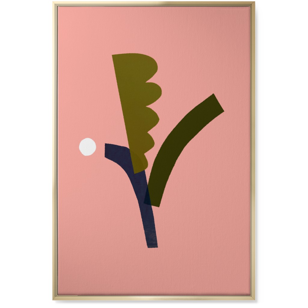 Leaves - Pink Wall Art, Gold, Single piece, Canvas, 24x36, Pink, Bright Pink
