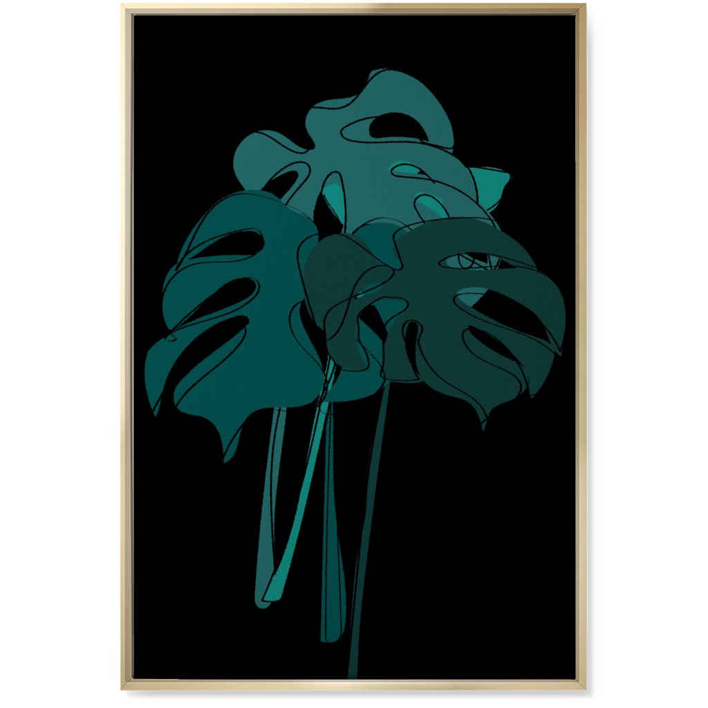 Modern Minimalist Monstera Bouquet - Green and Black Wall Art, Gold, Single piece, Canvas, 24x36, Green