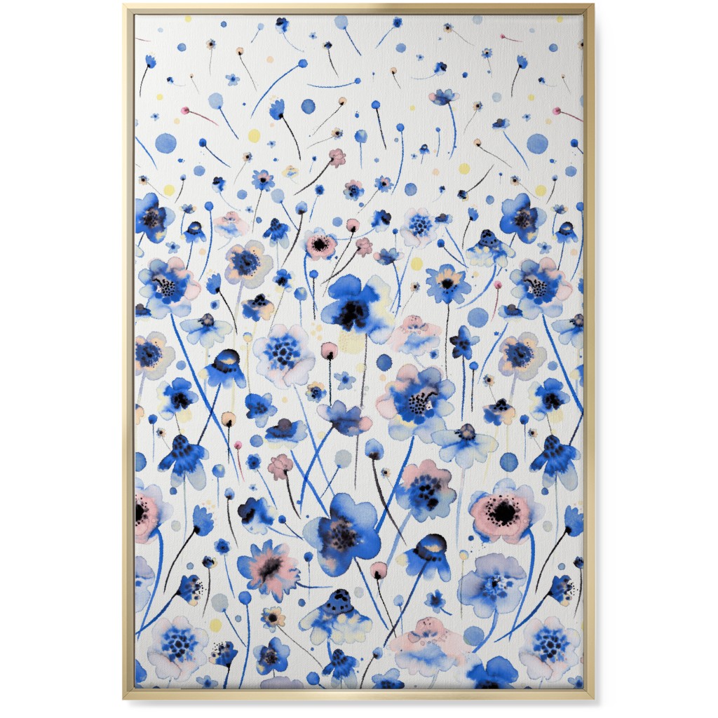 Gradation of Flowers - Blue Wall Art, Gold, Single piece, Canvas, 24x36, Blue