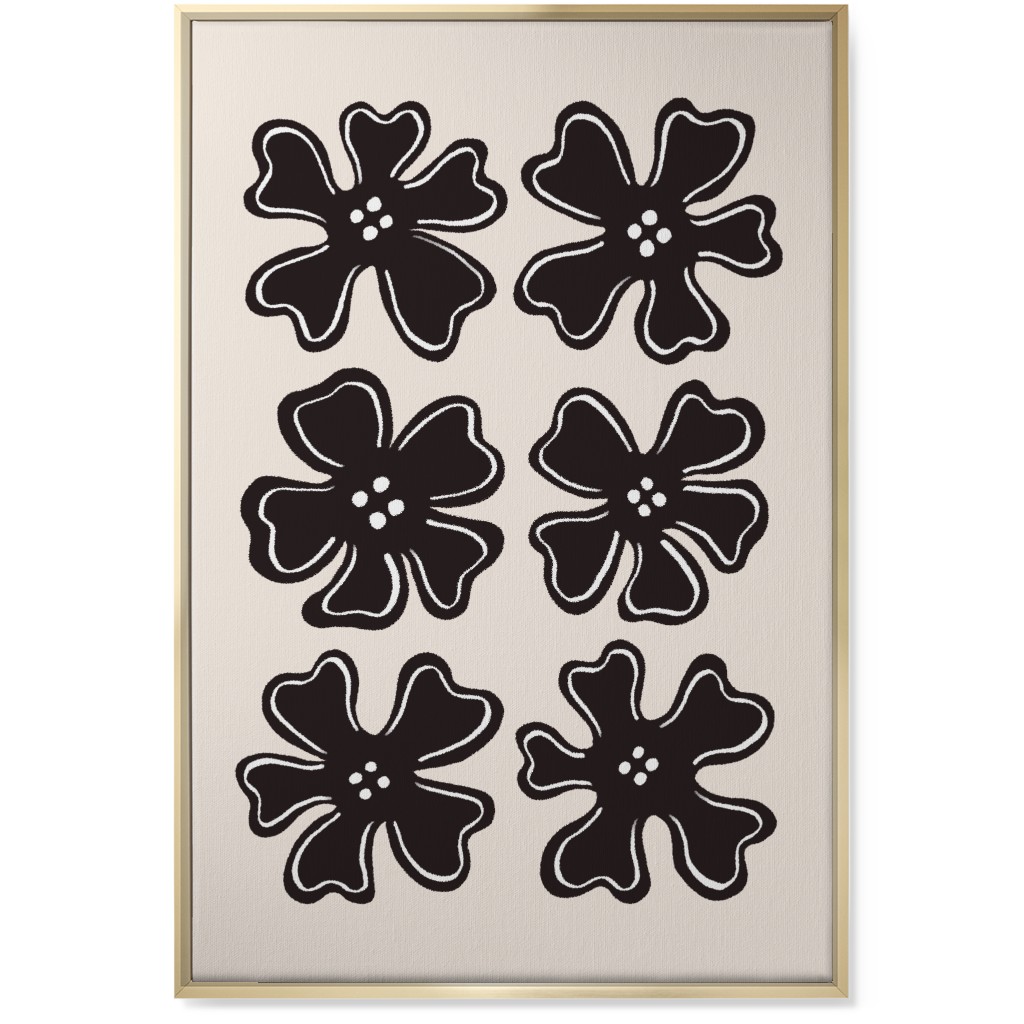 Button Flowers Wall Art, Gold, Single piece, Canvas, 24x36, Black