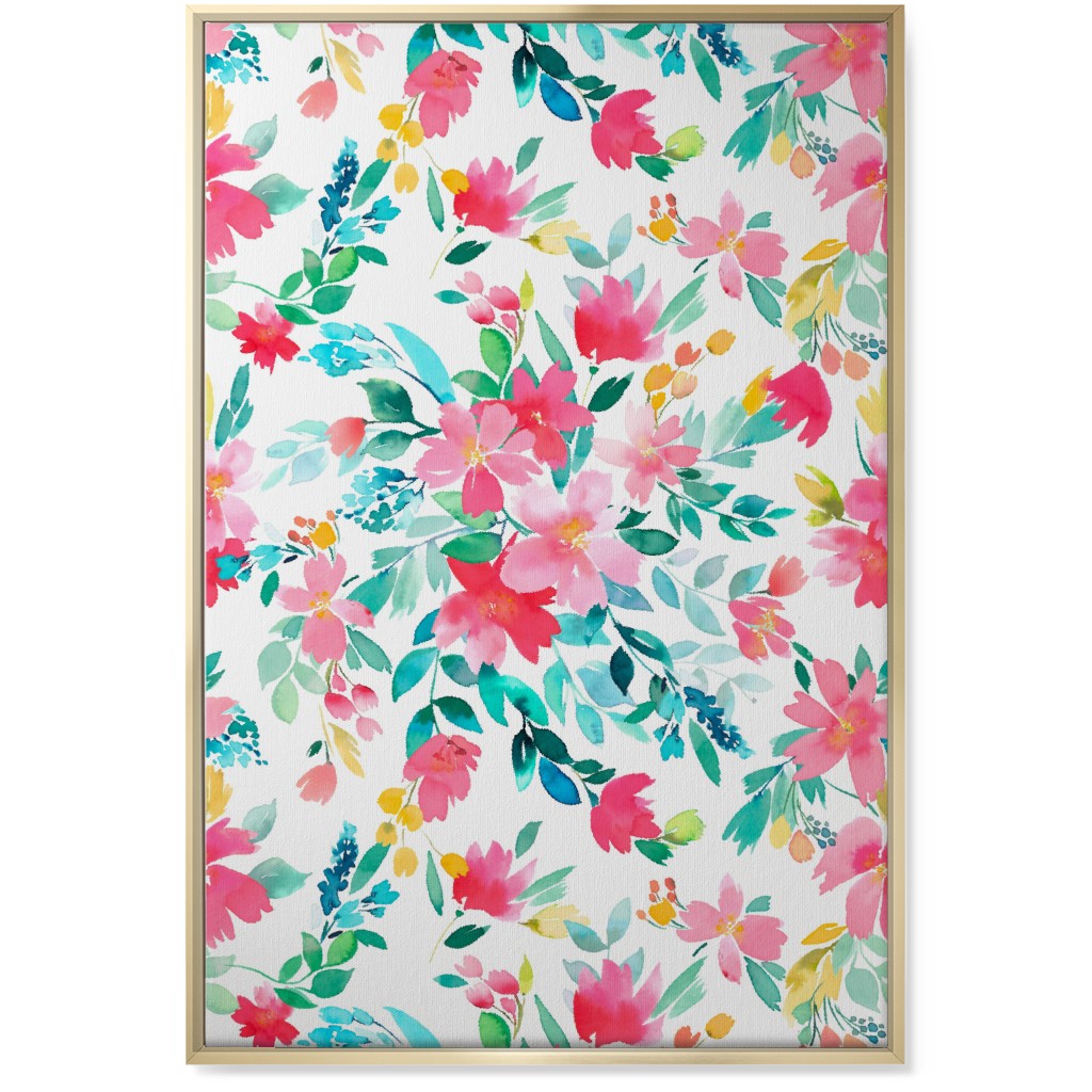 Summer Fresh Flowers - Multi Wall Art, Gold, Single piece, Canvas, 24x36, Pink
