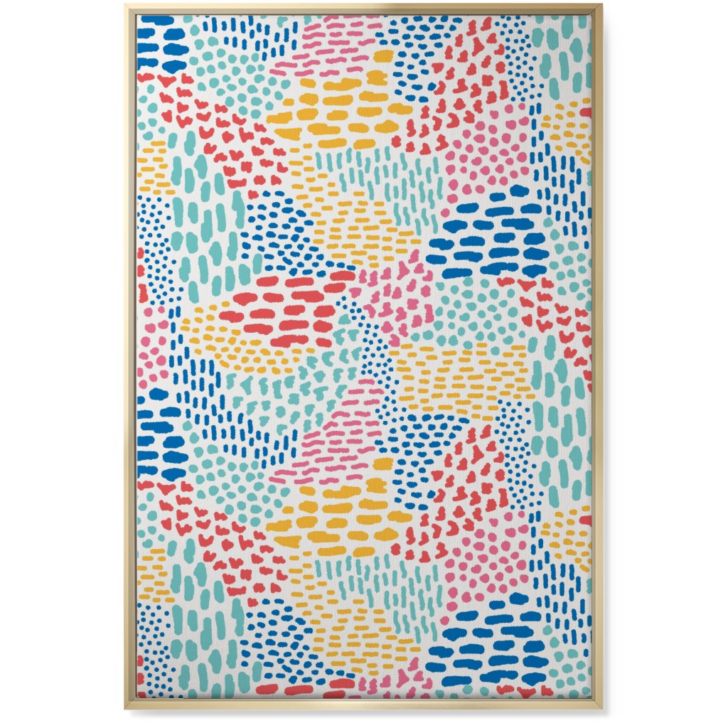 Abstract Colorful Dots and Dashes - Multi Wall Art, Gold, Single piece, Canvas, 24x36, Multicolor