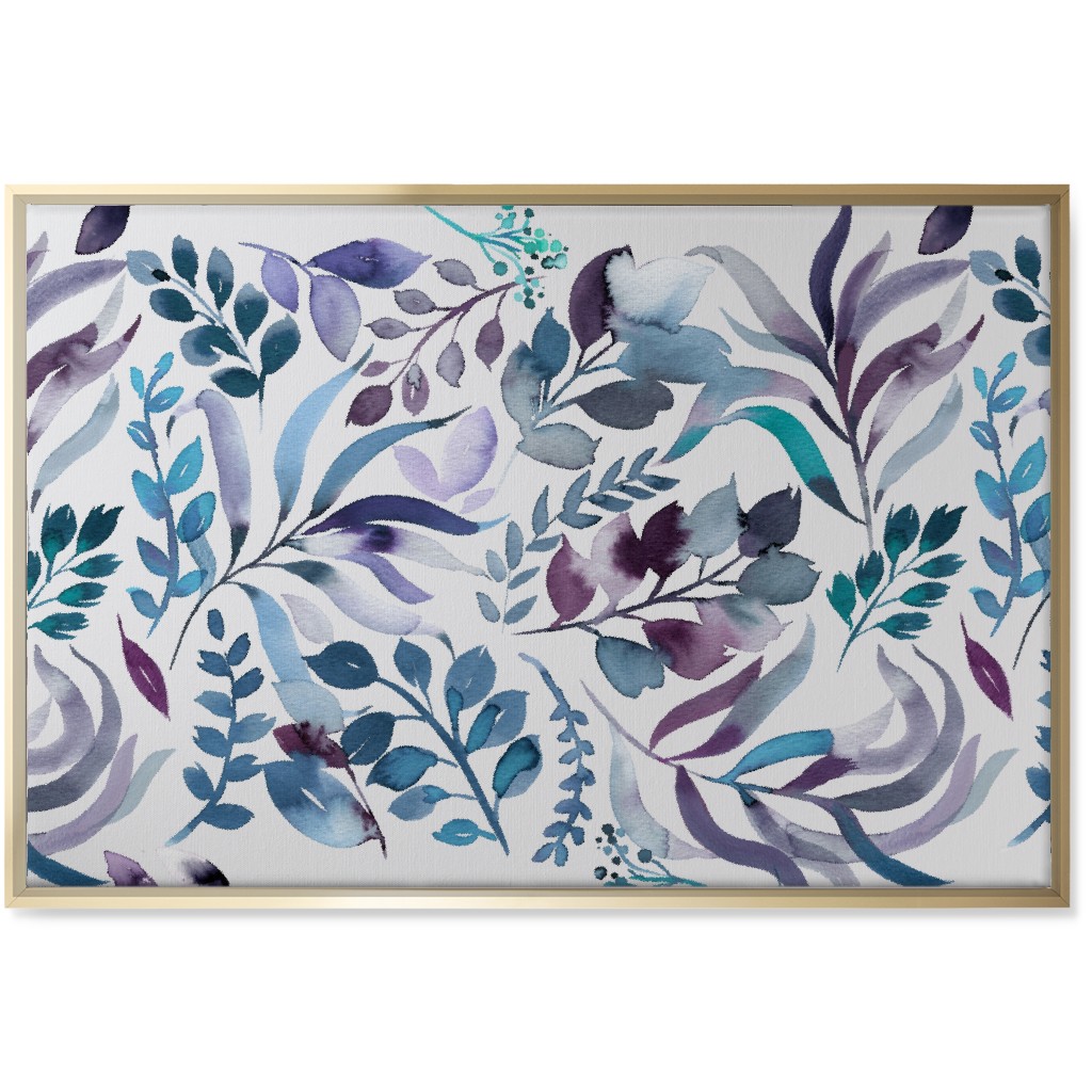 Watercolor Leaves Wall Art, Gold, Single piece, Canvas, 24x36, Blue, Blue Suede