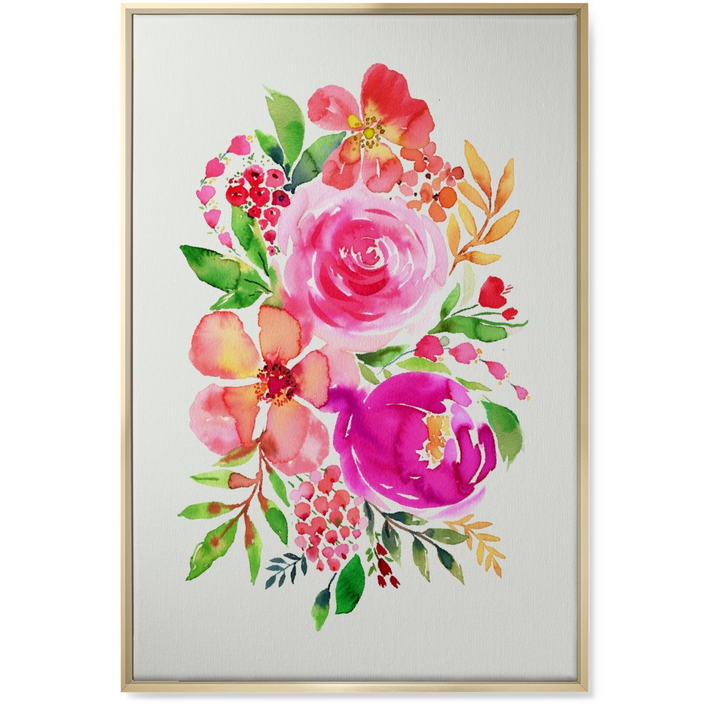 Summery Bouquet Wall Art, Gold, Single piece, Canvas, 24x36, Pink, Bright Pink