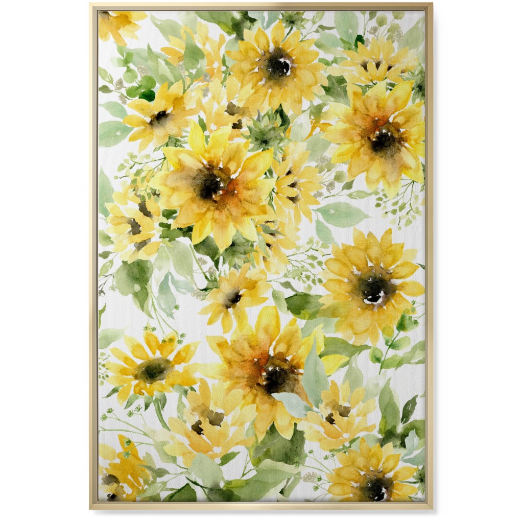 Field of Sunflowers Watercolor - Yellow Wall Art, Gold, Single piece, Canvas, 24x36, Yellow