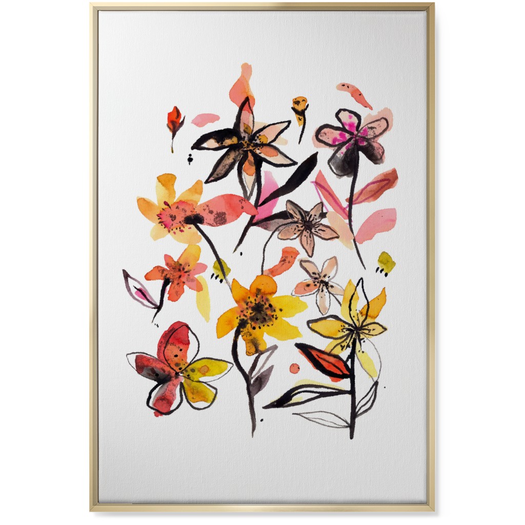 Ink Summer Floral - Pink and Yellow Wall Art, Gold, Single piece, Canvas, 24x36, Pink