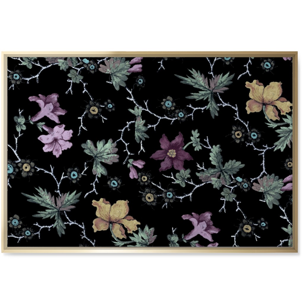 Geneva Floral Watercolor - Multi on Black Wall Art, Gold, Single piece, Canvas, 24x36, Black, Black