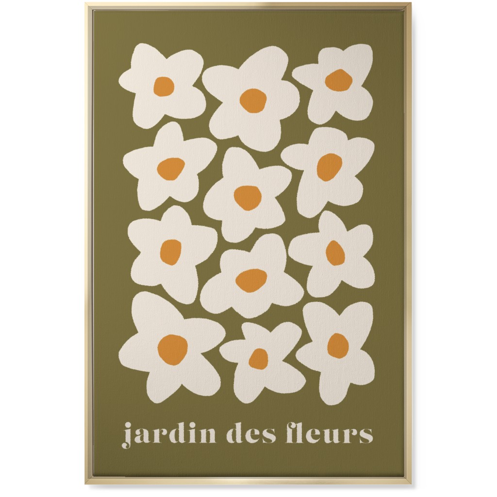 Botanical Graphic Retro Flower Garden Wall Art, Gold, Single piece, Canvas, 24x36, Green, Ash