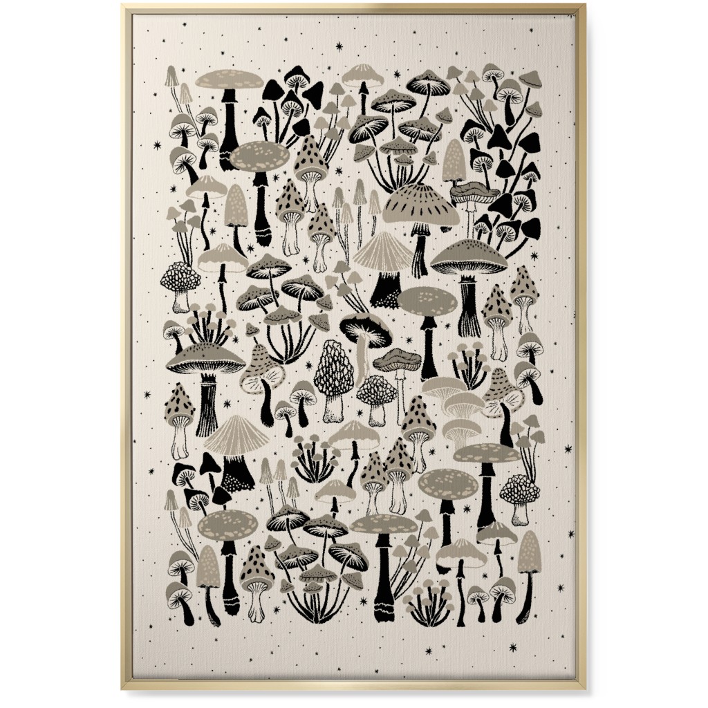 Mushrooms and Stars Wall Art, Gold, Single piece, Canvas, 24x36, Beige