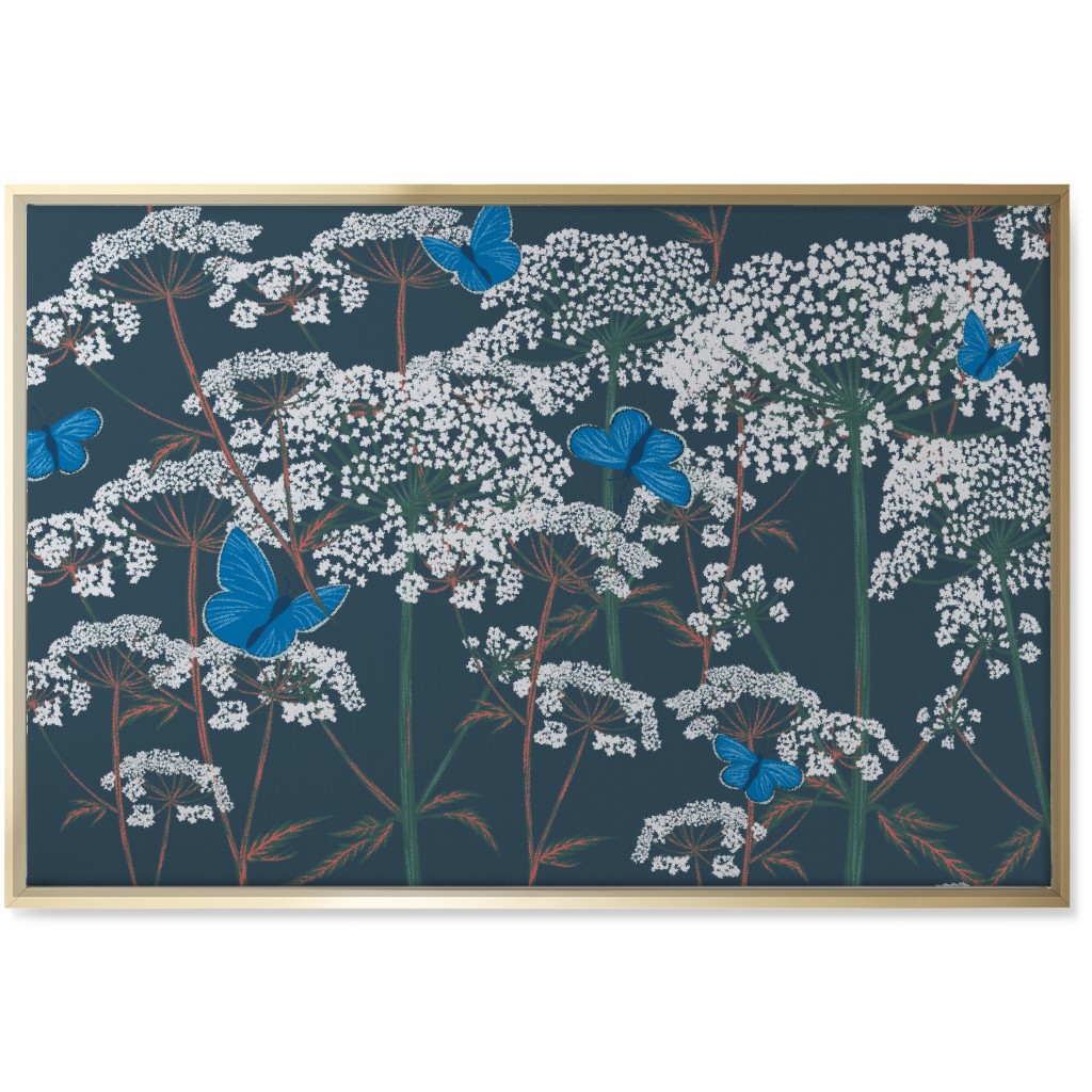Queen Annes Lace - Green and Blue Wall Art, Gold, Single piece, Canvas, 24x36, Blue