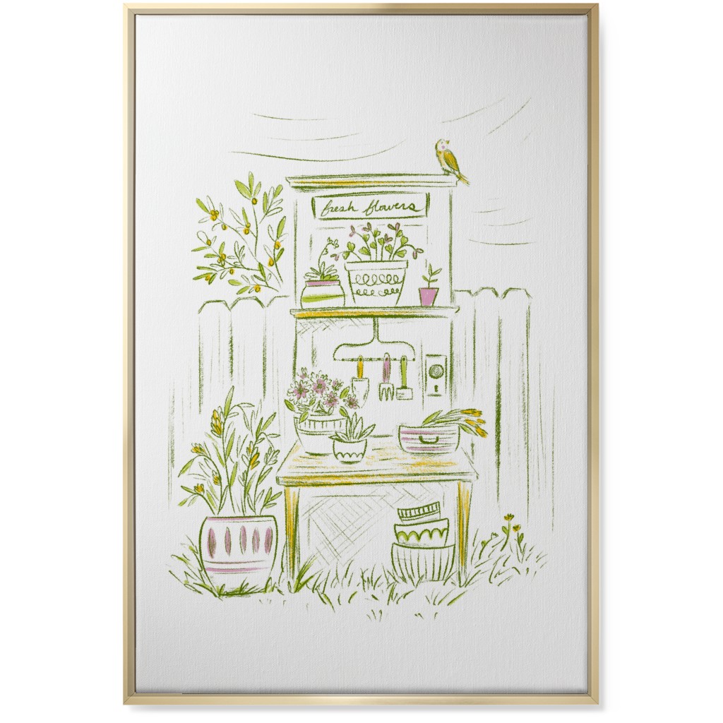 Fresh Flowers - Green Wall Art, Gold, Single piece, Canvas, 24x36, Green, Classic Green