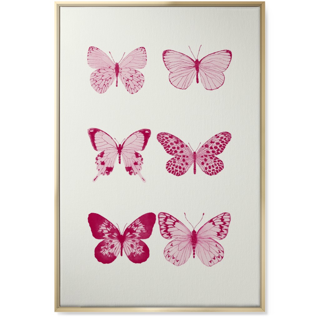 Butterflies Pairs Wall Art, Gold, Single piece, Canvas, 24x36, Pink, Hot Pink