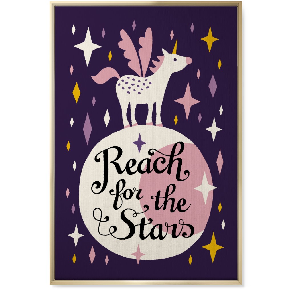 Unicorn Reach for the Stars - Pink & Purple Wall Art, Gold, Single piece, Canvas, 24x36, Pink, Bright Pink