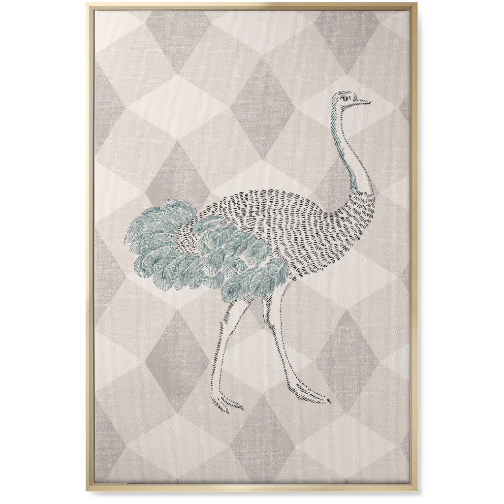 Majestic Ostrich Wall Art, Gold, Single piece, Canvas, 24x36, Beige