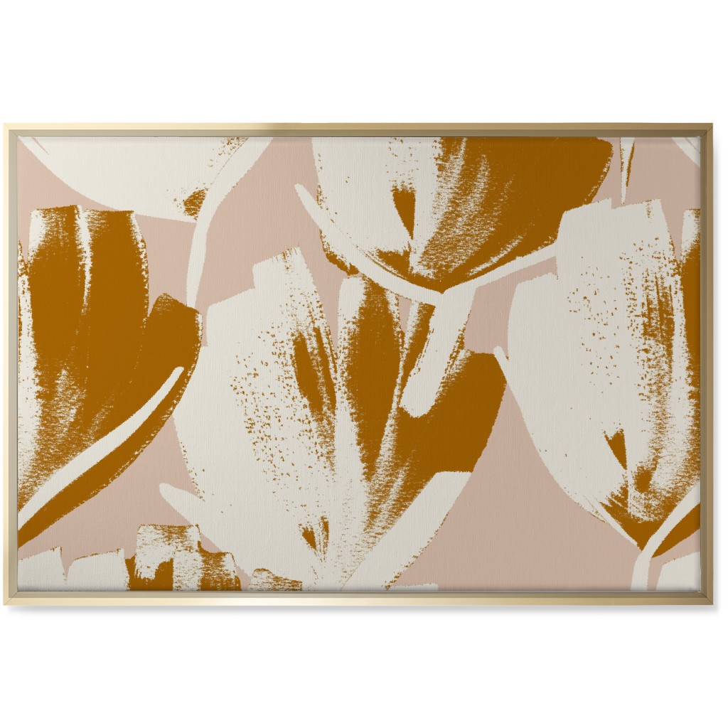 Flowers - Mustard Wall Art, Gold, Single piece, Canvas, 24x36, Pink, Bright Pink