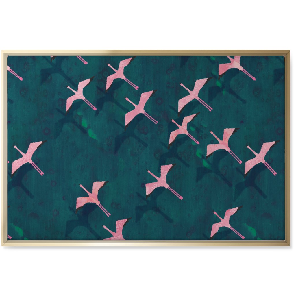 Flamingos Flying Wall Art, Gold, Single piece, Canvas, 24x36, Green, Classic Green