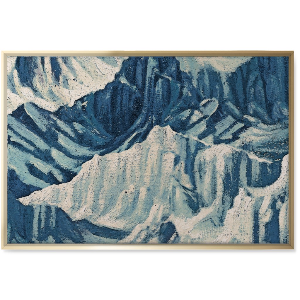Vintage Snowy Mountains - Blue Wall Art, Gold, Single piece, Canvas, 24x36, Blue