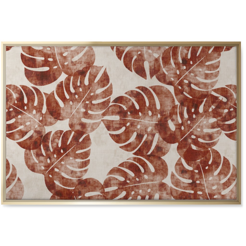 Monstera Leaves - Rust Wall Art, Gold, Single piece, Canvas, 24x36, Brown, Brown