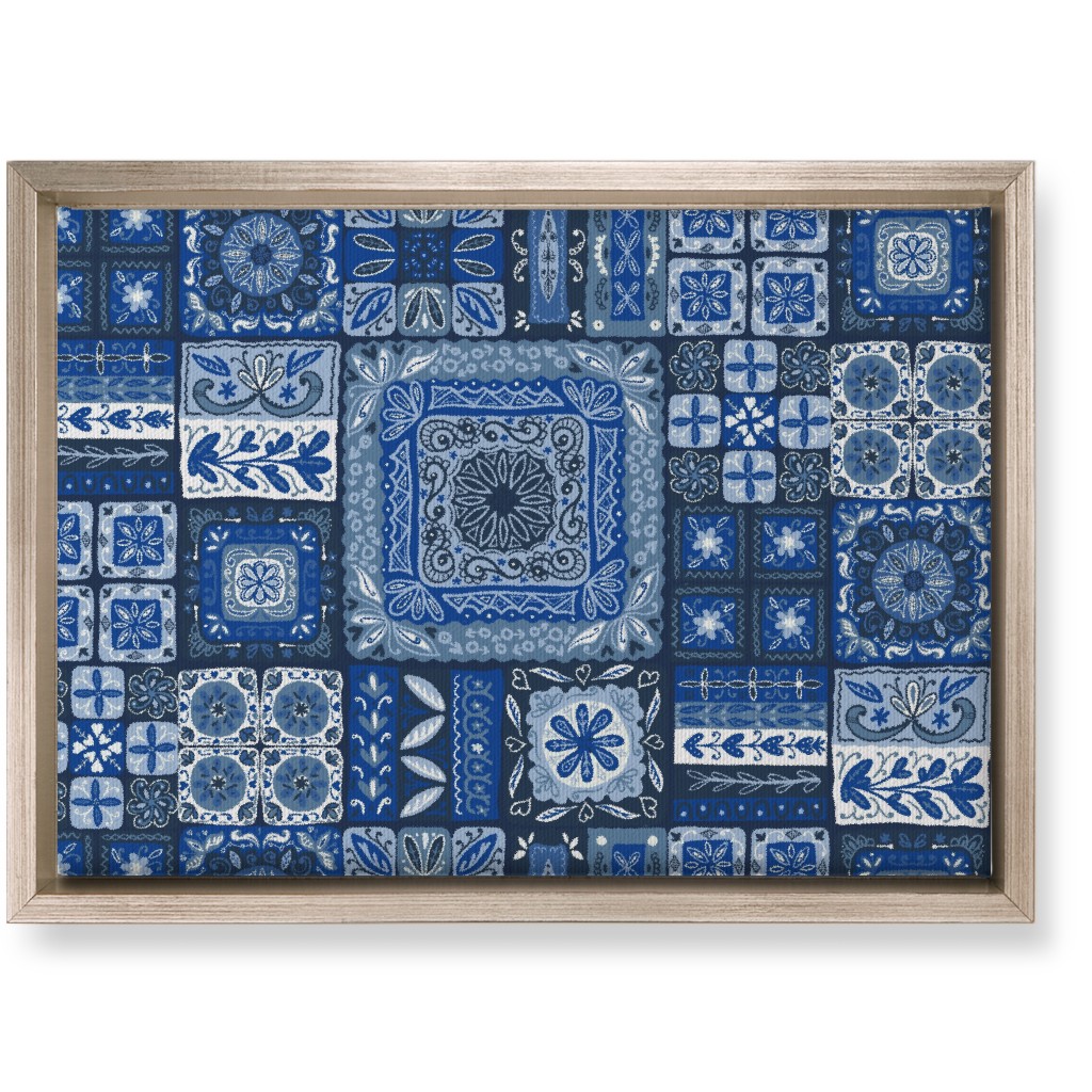 Grandma's Patchwork - Blue Wall Art, Metallic, Single piece, Canvas, 10x14, Blue