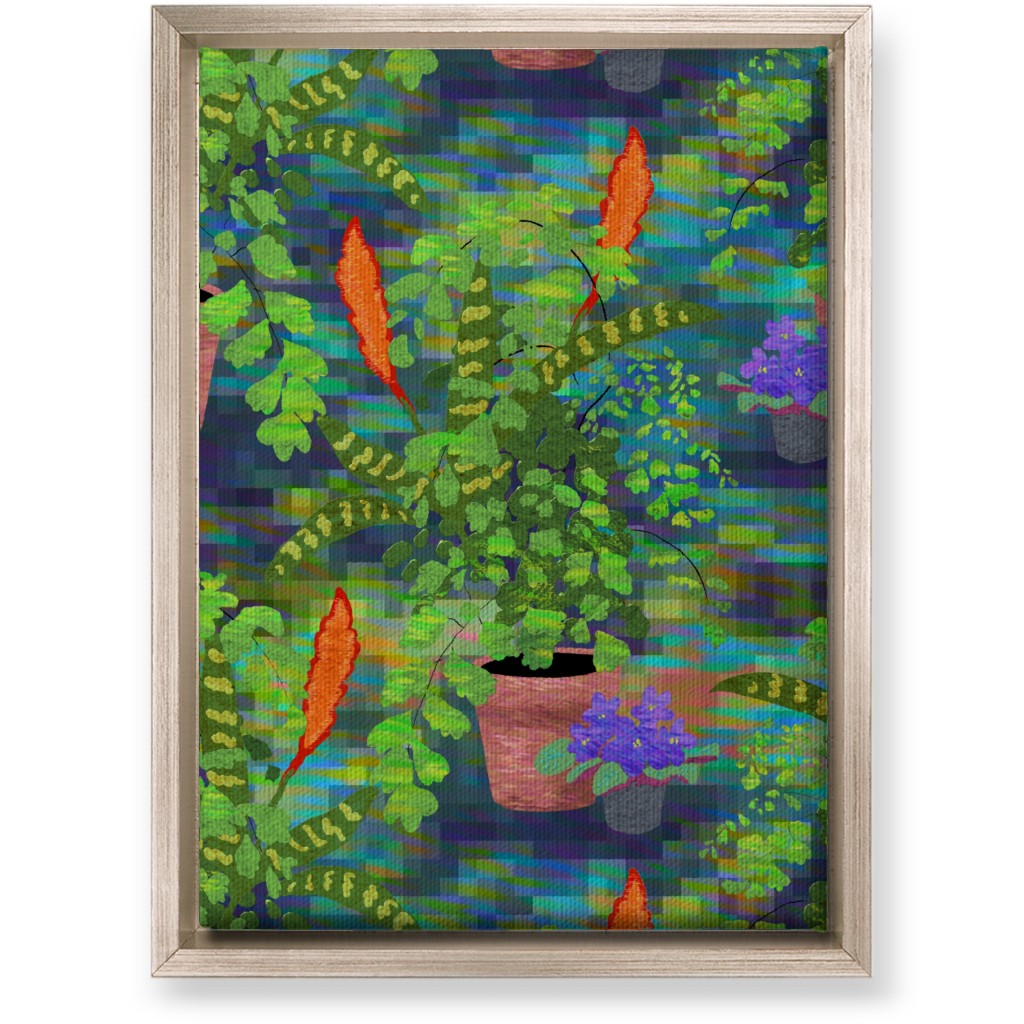 Impressionist Houseplants - Green Wall Art, Metallic, Single piece, Canvas, 10x14, Green, Classic Green