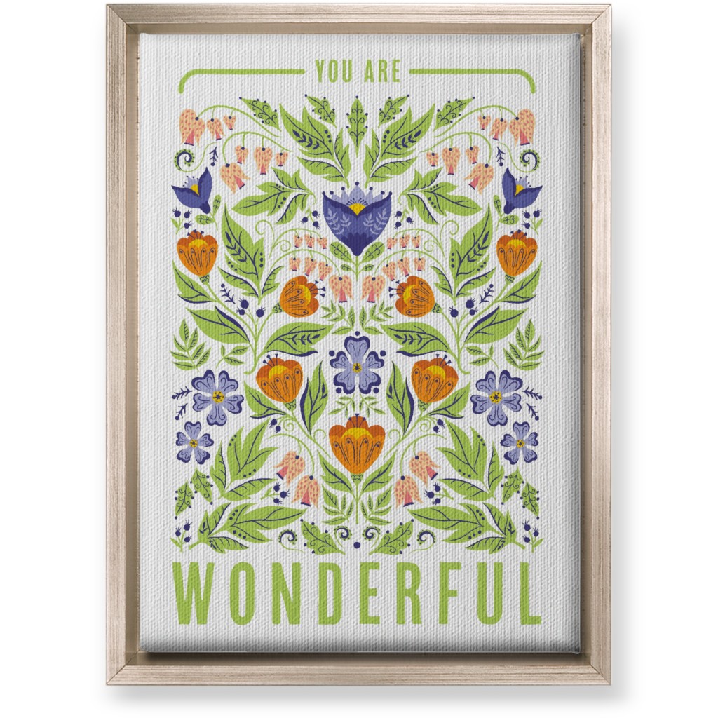 You Are Wonderful Floral - Green Wall Art, Metallic, Single piece, Canvas, 10x14, Green