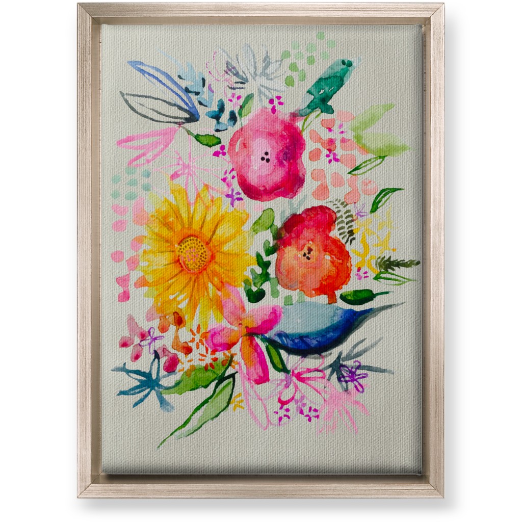 Summer Watercolor Floral Painting - Bright Wall Art, Metallic, Single piece, Canvas, 10x14, Multicolor
