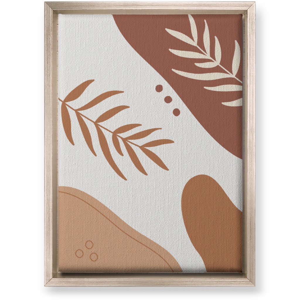Fern Leaves and Abstract Shapes - Earth Tones Wall Art, Metallic, Single piece, Canvas, 10x14, Orange, Orange