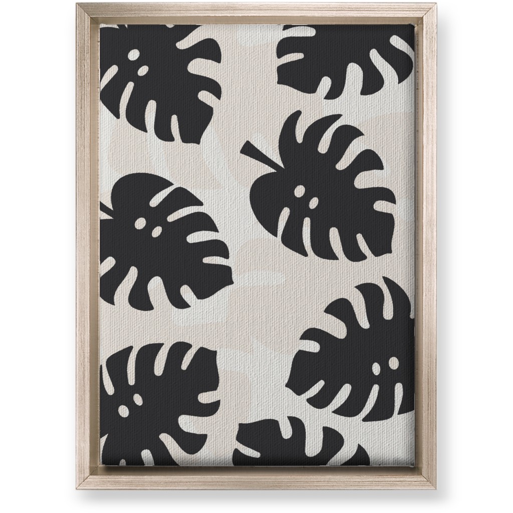 Monstera Leaves in Earth Tones Wall Art, Metallic, Single piece, Canvas, 10x14, Black