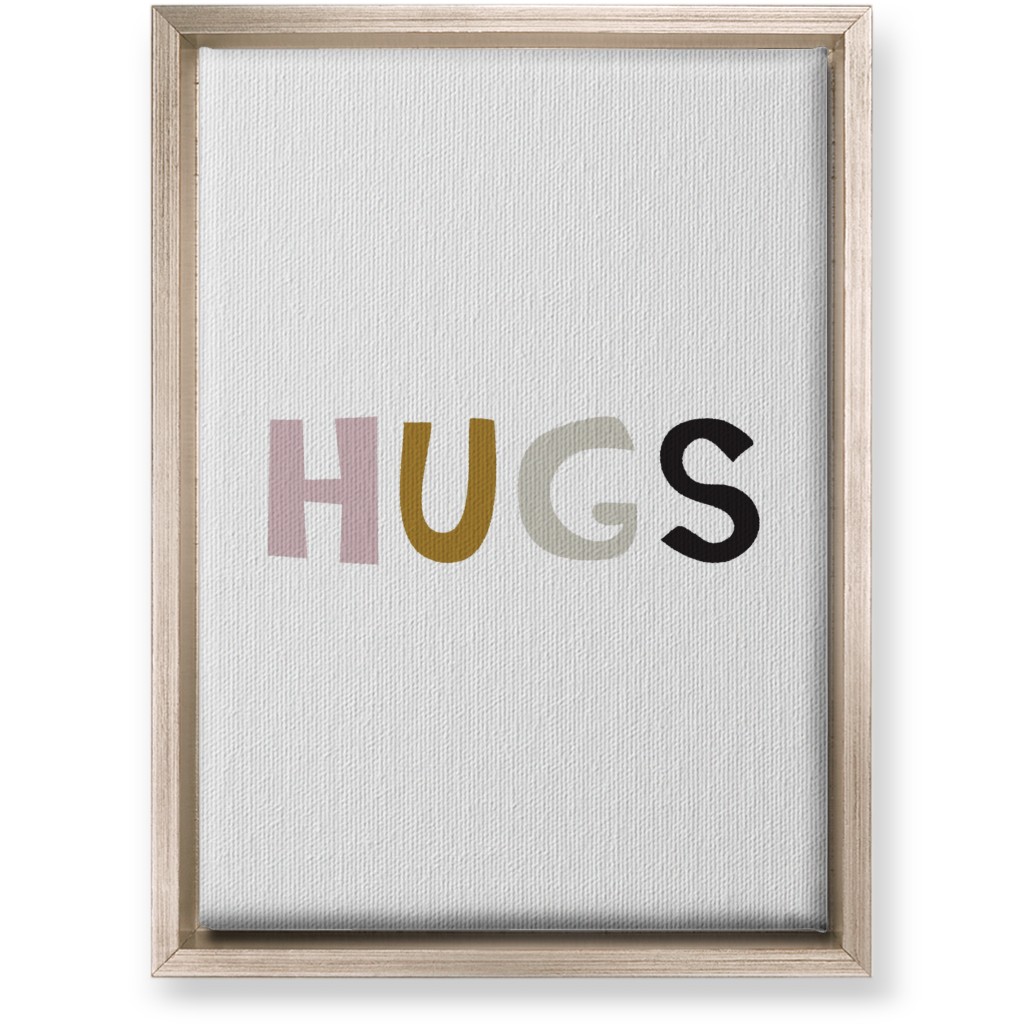 Hugs Typography - Neutral With Pink Wall Art, Metallic, Single piece, Canvas, 10x14, Multicolor