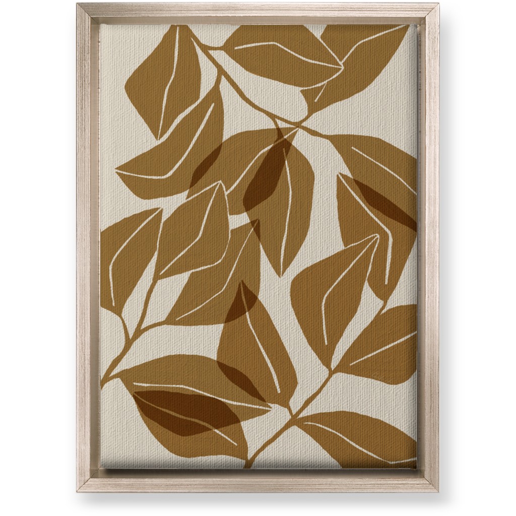 Botanical Ficus Leaves Wall Art, Metallic, Single piece, Canvas, 10x14, Brown