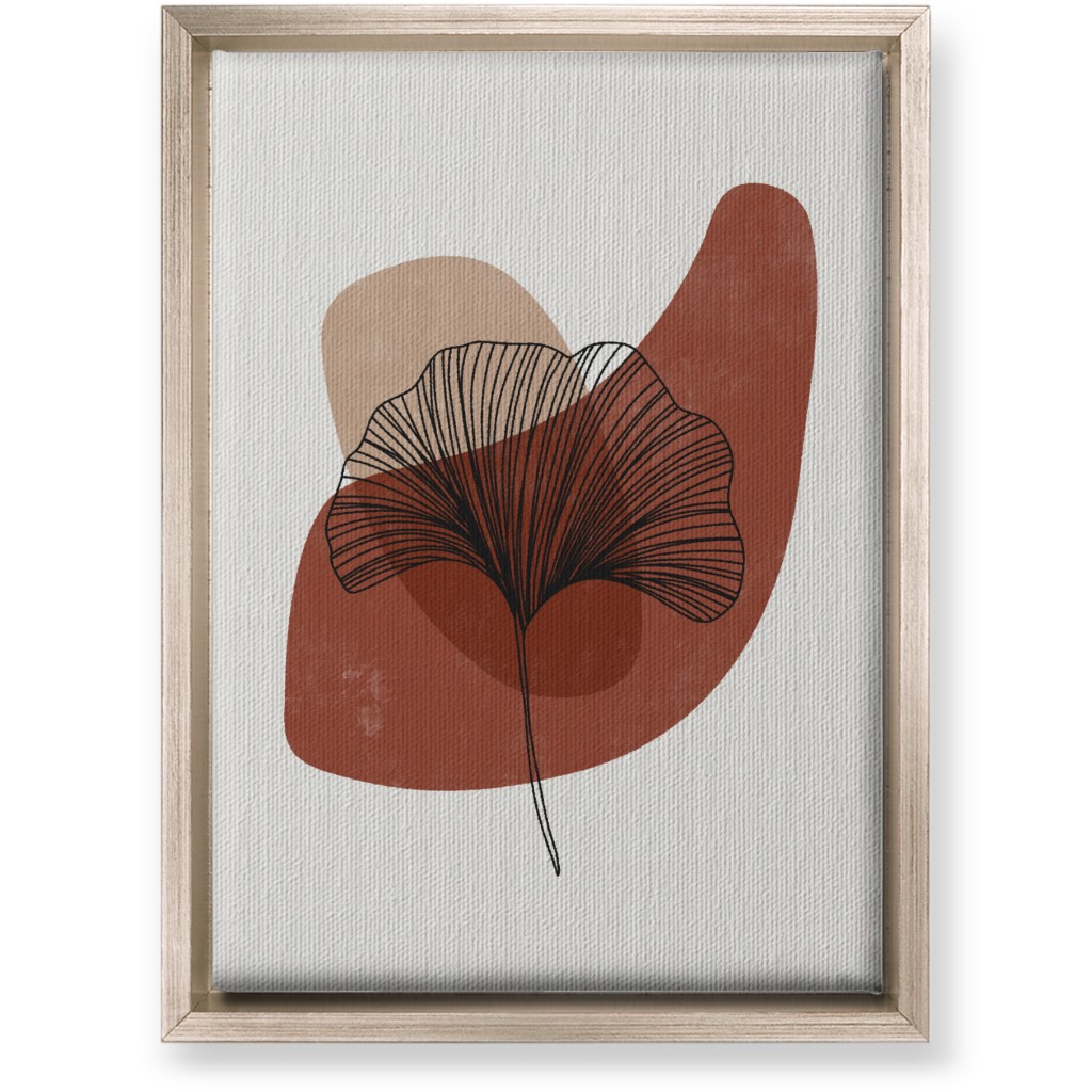 Abstract Ginko - Terracotta and Ivory Wall Art, Metallic, Single piece, Canvas, 10x14, Brown