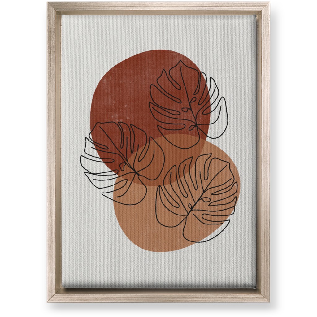 Abstract Monstera Leaves - Terracotta and Ivory Wall Art, Metallic, Single piece, Canvas, 10x14, Brown
