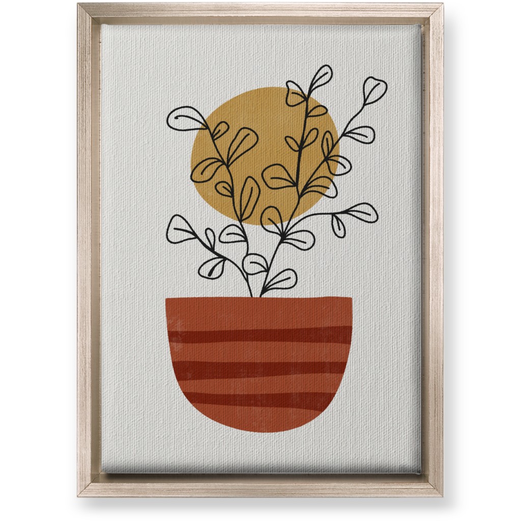 Abstract Flower Pot - Terracotta and Ivory Wall Art, Metallic, Single piece, Canvas, 10x14, Brown