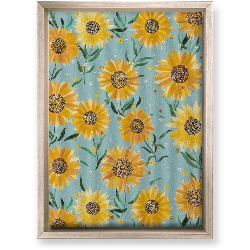 Happy Sunflowers - Yellow on Green Wall Art, Metallic, Single piece, Canvas, 10x14, Yellow