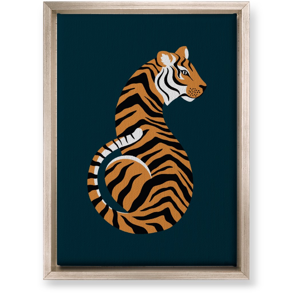 Tiger Illustration - Orange on Black Wall Art, Metallic, Single piece, Canvas, 10x14, Orange