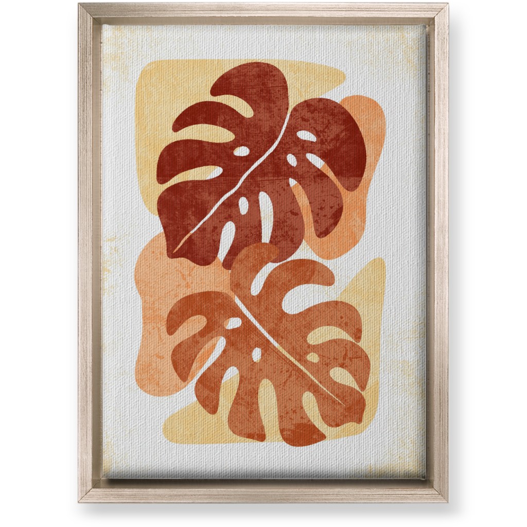 Botanical Monstera Leaves - Earthy Warm Tones Wall Art, Metallic, Single piece, Canvas, 10x14, Orange