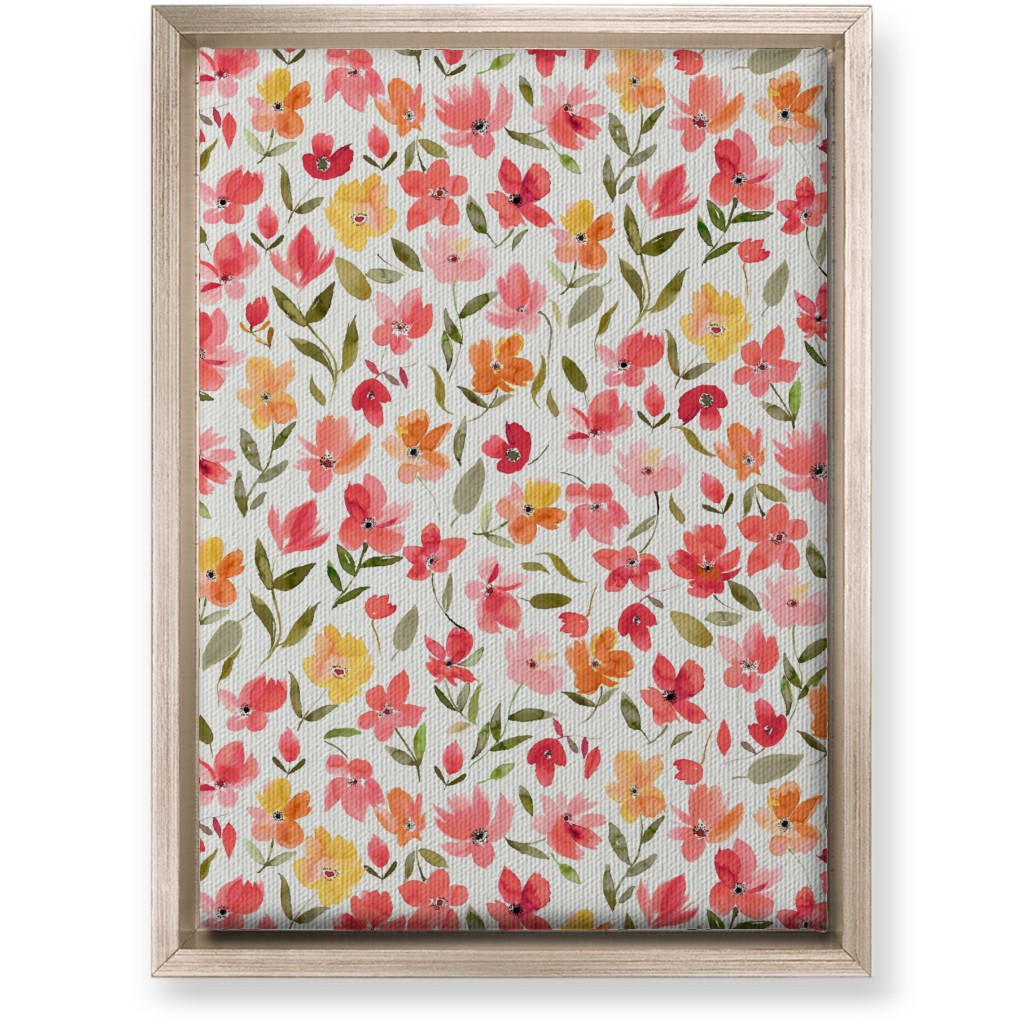 Fresh Flowers Watercolor - Pink and Yellow Wall Art, Metallic, Single piece, Canvas, 10x14, Pink, Bright Pink