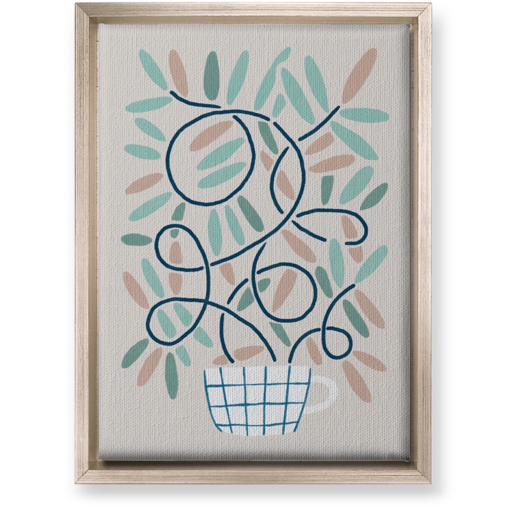 Cup and Plants Wall Art, Metallic, Single piece, Canvas, 10x14, Beige, Silver Lining